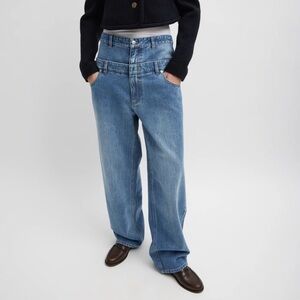 Tibi | Classic Wash Denim Double Waisted Slouchy Carpenter Jean